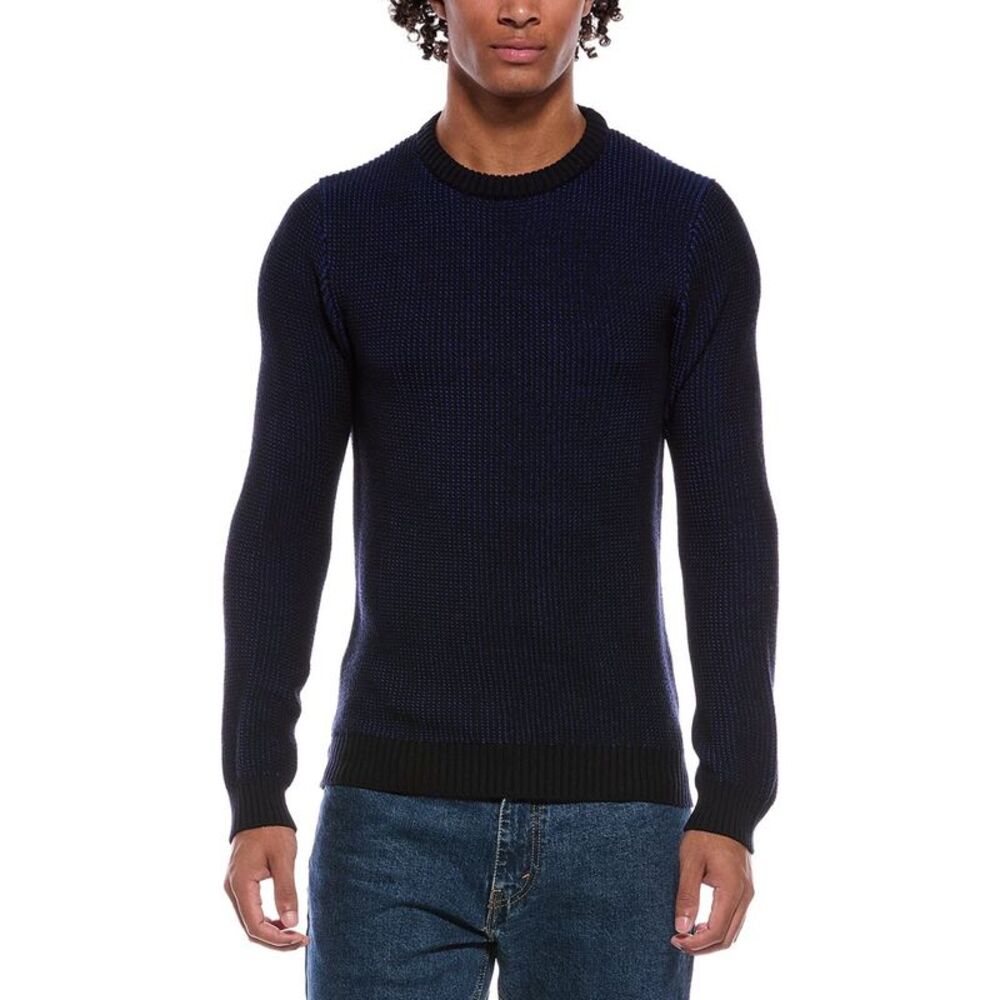Slowear Mens Wool-Blend Ribbed Crewneck Sweater, Blue